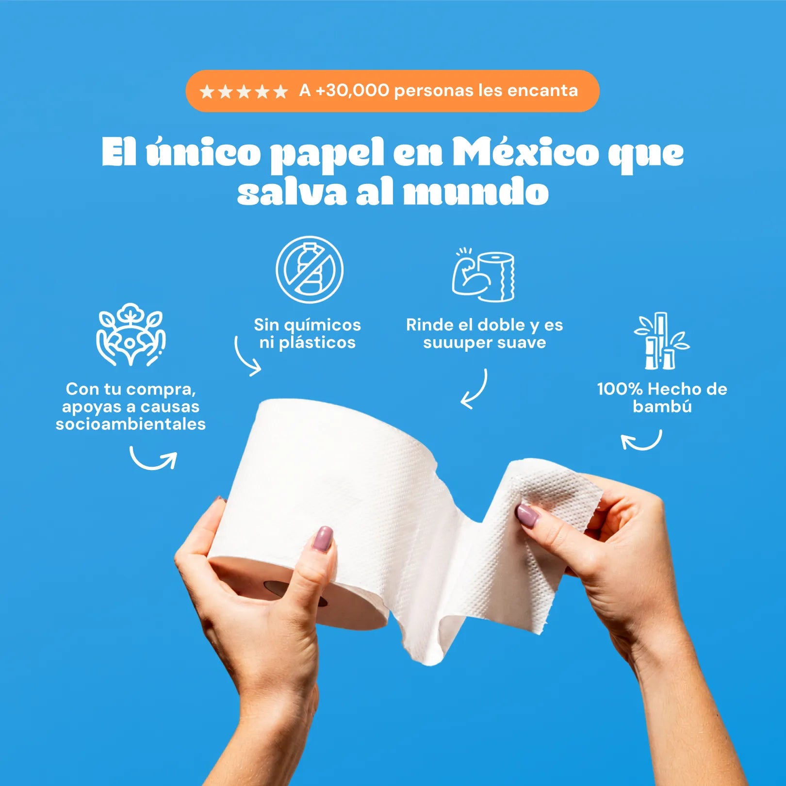Papel higiénico 100% de bambú  12 rollos-